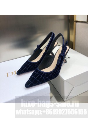 Dior J'Adior Slingback Pumps 6.5cm in Navy Blue Crocodile-Effect Embroidered Velvet 2021 Collection