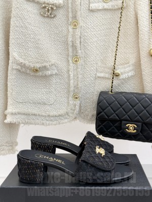 Chanel Crochet Heel Slides Sandal 5cm with Foldover G45474 Black 2025