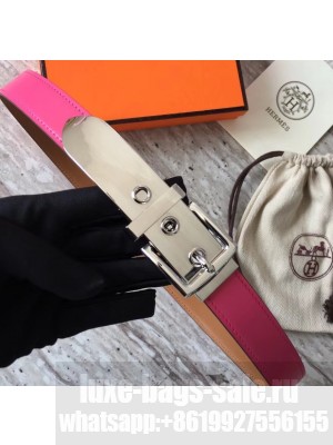 Hermes Square Buckle Leather Belt Fuchsia/Silver