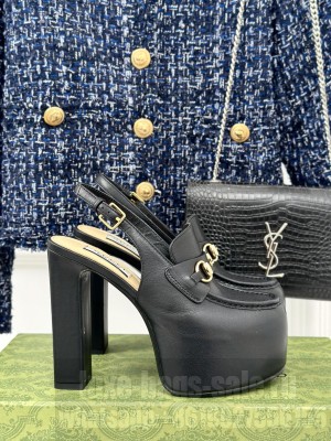 Gucci 5cm Platform 13.5cm Heel Slingback Pumps with Horsebit 
