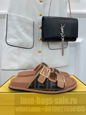 FENDI FEEL Dove gray FF chenille slides Brown