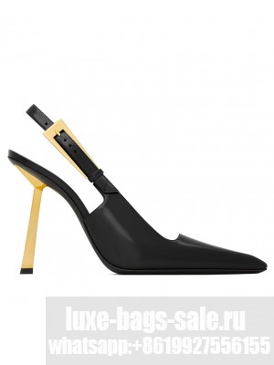 Saint Laurent Women's Lee Slingback Pumps In Glazed Leather Black