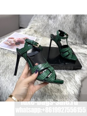 Saint Laurent YSL Stone Embossed Leather High-Heel Sandals 10cm Green 05 2021 Collection