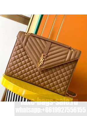 SAINT LAUREN ENVELOPE LARGE BAG IN MIX MATELASSE GRAIN DE POUDRE EMBOSSED LEATHER 600166 brown