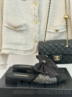 Chanel Glitter Imitation Pearls Slide Black