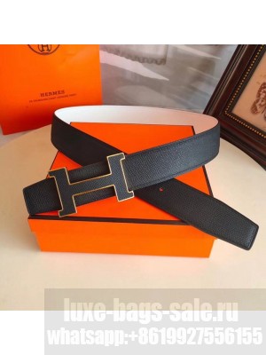 Hermes Oscar Reversible Calfskin Belt 38mm with H Buckle Black/White 2019 Collection