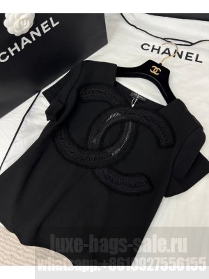 Chanel Women's Jacquard Hollow T-shirt Black
