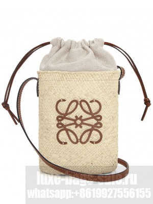 Loewe Iraka palm and cowhide square pouch Cream