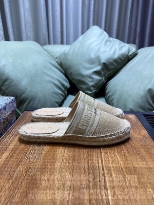 Dior Granville Espadrille Mules in Gold Metallic Thread Embroidered Cotton 2021 Collection 