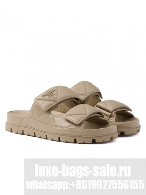 Prada Women's Padded Nappa Leather Sandals 1XX701 Cream