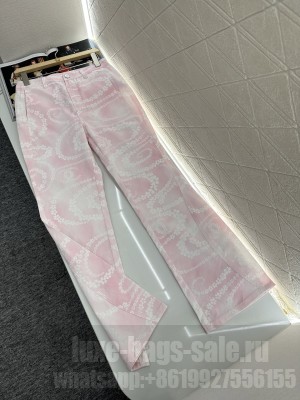 Chanel Printed Flared Denim Pants Pink