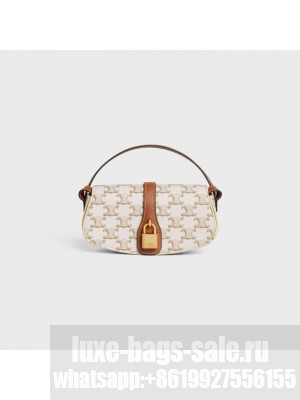 CELINE CLUTCH ON STRAP TABOU IN TRIOMPHE CANVAS AND CALFSKIN 101592 WHITE&TAN
