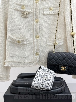 Chanel Printed Canvas Pillow Flat Slides Sandal Black 2025