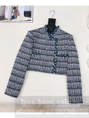 Chanel Women's Short Tweed Jacket Dark Blue