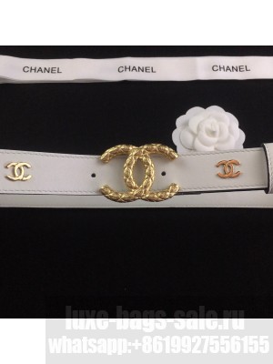 Chanel Calfskin Belt 3cm with Metallic CC Buckle White  2021 Collection