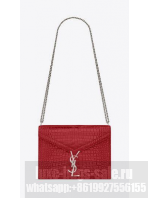 SAINT LAURENT CASSANDRA MEDIUM CHAIN BAG IN CROCODILE EMBOSSED SHINY LEATHER 532750 ROUGE EROS