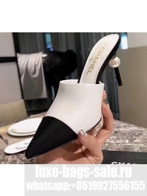 Chanel Pearl Heel 8.5cm Mules G32100 White 2019
