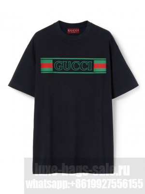 Gucci Women's Printed Cotton Jersey T-Shirt Dark Blue
