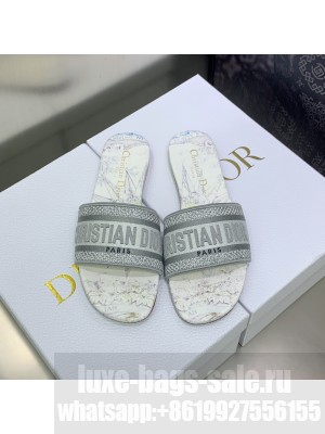 Dior Dway Flat Slides in White and Grey Cotton with Reve d'Infini Embroidery 2023 Collection 20