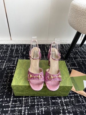 Gucci women's Horsebit 5.5cm/9.5cm Platform Pink Glitter sandals
