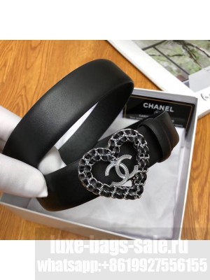 Chanel Width 3cm Calfskin Belt With Heart Buckle Black 2020 Collection