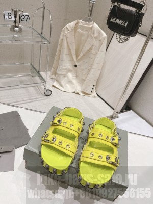 Balenciaga Cagole Flat Slide Sandals in Crinkle Shiny Leather 2023 01