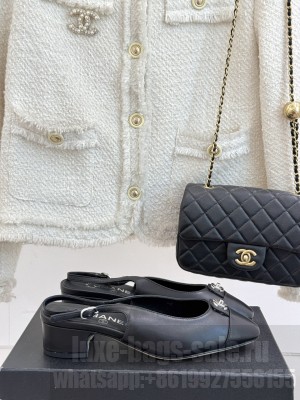 Chanel Lambskin cc Metal slingback Pumps Black 2025