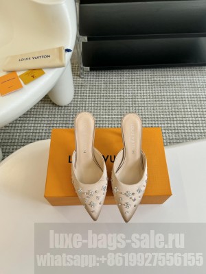 Louis Vuitton Blooming Slide 5.5/7.5cm in Satin and Strass Beige Mule