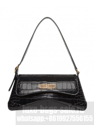 Balenciaga XX Small Flap Bag Crocodile Embossed Black