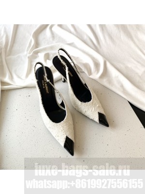 SAINT LAURENT 9CM VESPER SLINGBACK PUMPS IN BOUCLÉ TWEED WHITE