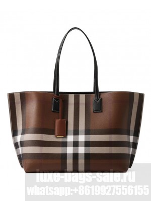 Burberry Checked Tote Bag Dark Coffee