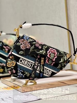 DIOR SADDLE BAG black Multicolor Dior Petites Fleurs Embroidery M0446CE