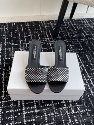 Dolce & Gabbana 6cm Black Satin Slide With Rhinestones Mule