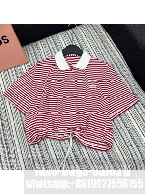 Prada Striped Polo T-Shirt Red 2025