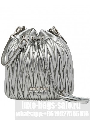 Miumiu Matelasse Leather Bucket Bag 5BE014 Silver Gray