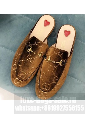 Gucci Women's Princetown Horsebit Slipper GG Velvet Coffee