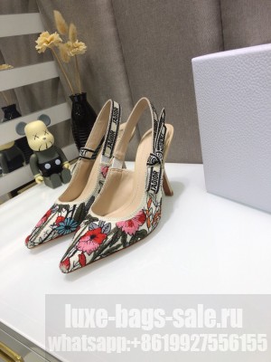 Dior J'Adior Slingback Pumps 9.5cm in Multicolor Mille Fleurs Embroidered Cotton 2021 Collection 