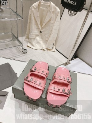 Balenciaga Cagole Flat Slide Sandals in Crinkle Shiny Leather 2023 05