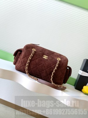 Chanel velvet Small Bowling Bag AS5792 dark brown
