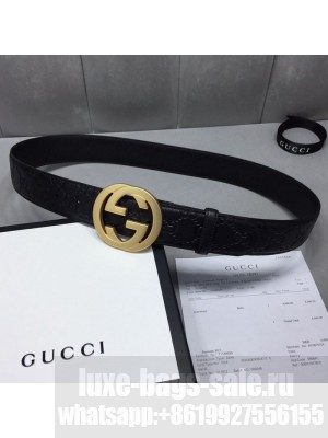 Gucci GG Signature Leather Belt 40mm with Gold Interlocking G Buckle Black  Collection