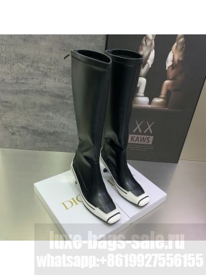 CHRISTIAN DIOR D-MOTION HEELED LONG BOOT Black/White Supple Calfskin and Rubber