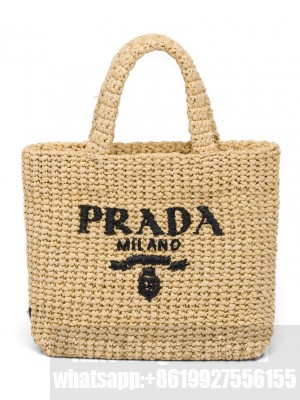 Prada Small Raffia Tote Bag Apricot