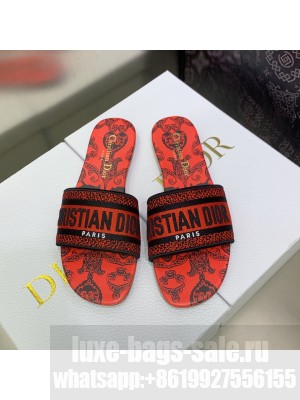 Dior Dway Flat Slides in Black and Red Cotton with Dior Bandana Embroidery 2023 Collection 16