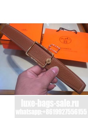 Hermes Width 3.2cm Oscar Buckle Reversible Leather Belt Brown/Gold