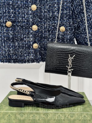 Gucci Women's Patent Leather Horsebit Slingback  Ballet Flat Black