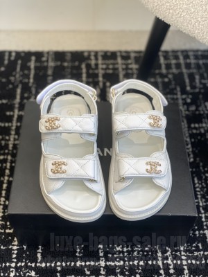 Chanel Grained Calfskin Velcro Dad Sandals White 2025