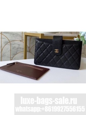 Chanel Classic Pouch Clutch Bag With Card Holder A81902 Grained Calfskin Black/Gold