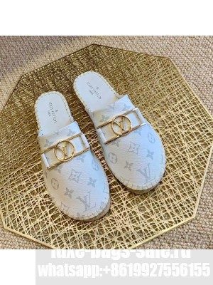 Louis Vuitton Monogram Canvas Espadrille Flat Mules with Rectangle LV Buckle White 2021 Collection