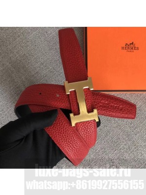Hermes Width 3.2cm Reversible Leather Constance H Buckle Belt Red/Gold