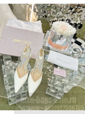 Jimmy Choo Saeda 85/10.5 cmBlack Leather Pumps with Crystal Embellishment 2023 White